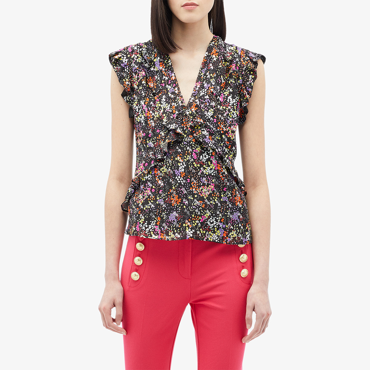 Incaltaminte Femei Derek Lam 10 Crosby Sleeveless Ruffle Top Black Multi