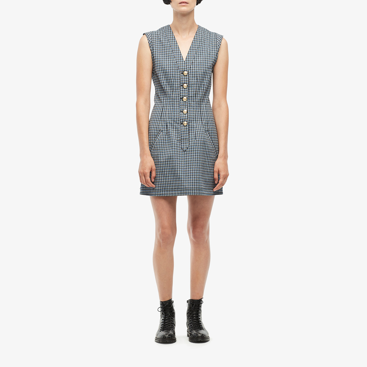Incaltaminte Femei Derek Lam 10 Crosby V-Neck Fit-and-Flare Dress w Snaps Blue Multi