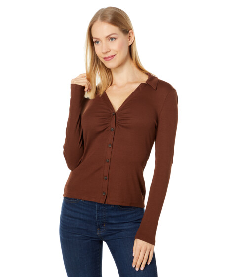 Imbracaminte Femei Madewell Red Bull Ruched Polo Cardigan Soft Mahogany