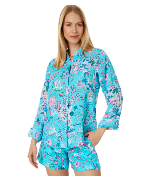 Imbracaminte Femei Lilly Pulitzer Sea View Button-Down Amalfi Blue Lillys Roadtrip