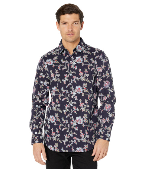 Imbracaminte Barbati Perry Ellis Floral Paisley Stretch Long Sleeve Shirt Dark Sapphire