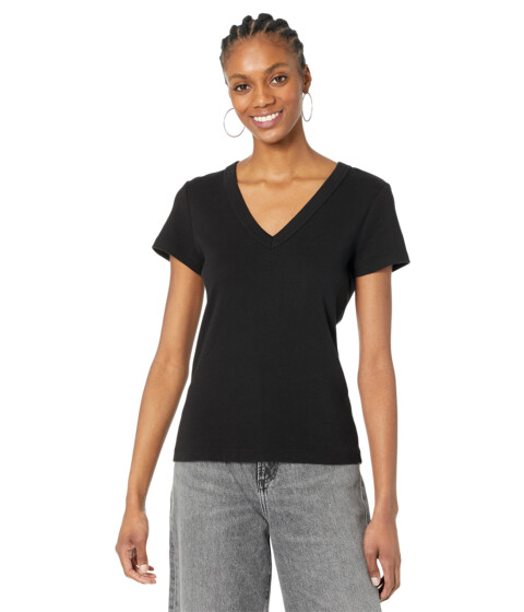 Imbracaminte Femei Michael Stars Nikki 1X1 Cotton Short Sleeve V-Neck Tee Black
