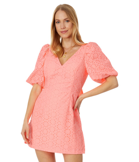 Imbracaminte Femei Lilly Pulitzer Celestina V-Neck Romper Sunrise Coral Neon Sunburst Eyelet