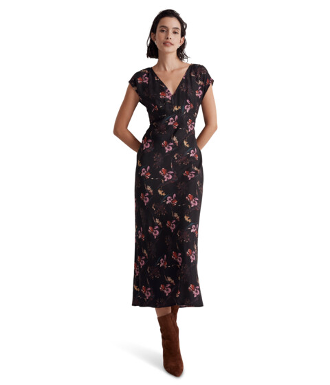 Imbracaminte Femei Madewell Wide V-Neck Midi Dress in Floral Cupro-Blend Floral True Black