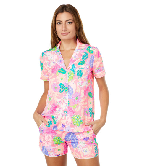 Imbracaminte Femei Lilly Pulitzer Teagan PJ Woven Short Sleeve Top Pink Isle Best of Friends