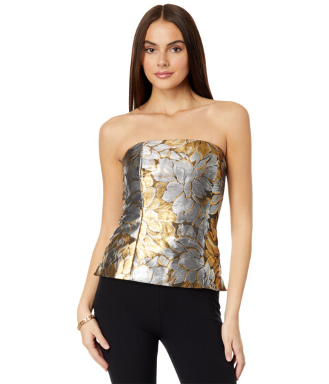 Imbracaminte Femei Lilly Pulitzer Camilo Strapless Floral Jacquard Top Gold Metallic Peony Parade Brocade