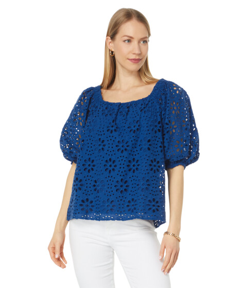 Imbracaminte Femei Lilly Pulitzer Kerrigan Elbow Sleeve Eyelet Top Oyster Bay Navy Funflower Eyelet