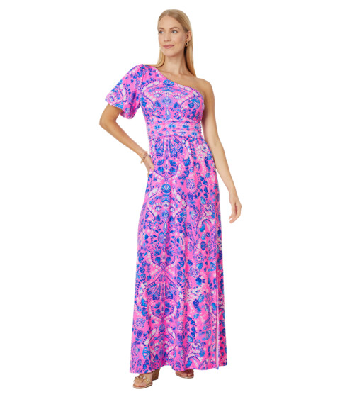 Imbracaminte Femei Lilly Pulitzer Solana One Shoulder Maxi Havana Pink Turtle Tidepool Engineered Knit Dress