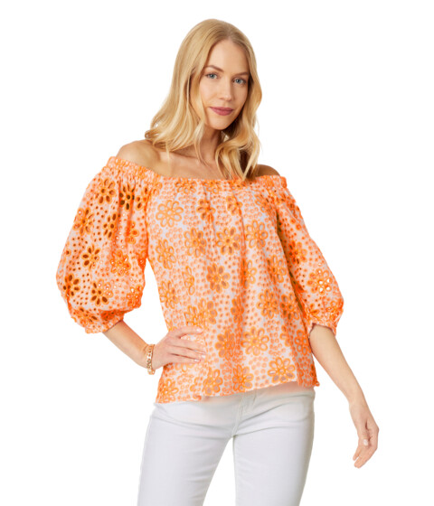 Imbracaminte Femei Lilly Pulitzer Kerrigan Elbow Sleeve Top Cantaloupe Funflower Eyelet