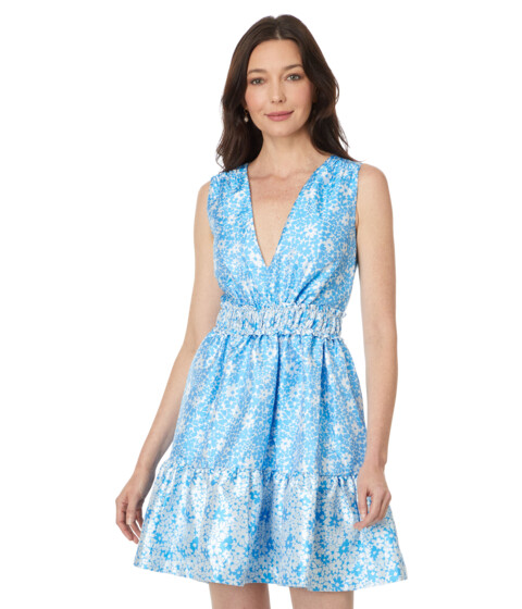 Imbracaminte Femei Lilly Pulitzer Fabiana V-Neck Jacquard Dress Lunar Blue Baby Blues Jacquard